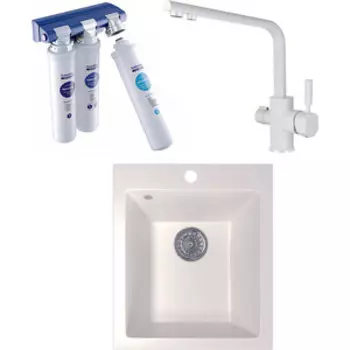 Кухонная мойка и смеситель Mixline ML-GM14 с фильтром Барьер Эксперт, белая 331 (4630030633709, 40144-10-BWT)