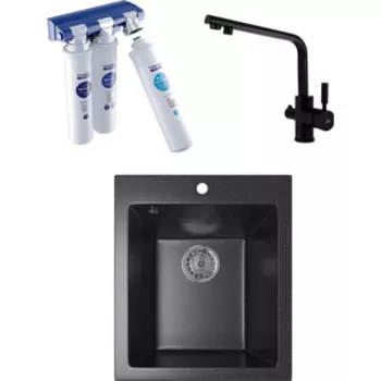 Кухонная мойка и смеситель Mixline ML-GM14 с фильтром Барьер Эксперт, черная 308 (4630030633556, 40144-9-BWT)