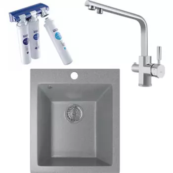 Кухонная мойка и смеситель Mixline ML-GM14 с фильтром Барьер Эксперт, темно-серая 309 (4630030633587, 40144-BWT)