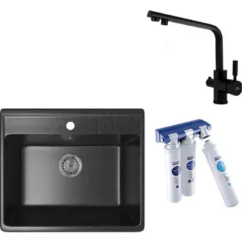 Кухонная мойка и смеситель Mixline ML-GM15 с фильтром Барьер Эксперт, черная 308 (4630030633792, 40144-9-BWT)