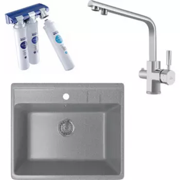 Кухонная мойка и смеситель Mixline ML-GM15 с фильтром Барьер Эксперт, темно-серая 309 (4630030633822, 40144-BWT)