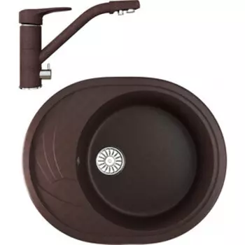 Кухонная мойка и смеситель Mixline ML-GM17 55х45 с крылом, шоколад 345 (4660105233183, 4660105234128)