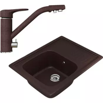 Кухонная мойка и смеситель Mixline ML-GM18 65х50 с крылом, шоколад 345 (4660105233190, 4660105234128)