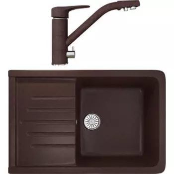 Кухонная мойка и смеситель Mixline ML-GM19 75х50 с крылом, шоколад 345 (4660105233220, 4660105234128)