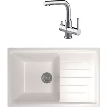 Кухонная мойка и смеситель Mixline ML-GM19 белая 331 (4630030634904, LM3061C)