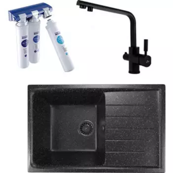 Кухонная мойка и смеситель Mixline ML-GM19 с фильтром Барьер Эксперт, черная 308 (4630030634751, 40144-9-BWT)