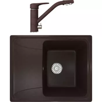 Кухонная мойка и смеситель Mixline ML-GM26 60х50 с крылом, шоколад 345 (4660105233343, 4660105234128)
