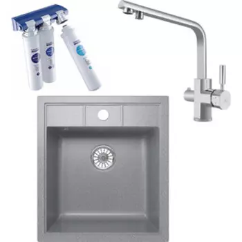 Кухонная мойка и смеситель Mixline ML-GM28 с фильтром Барьер Эксперт, темно-серая 309 (4620031446712, 40144-BWT)