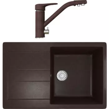 Кухонная мойка и смеситель Mixline ML-GM31 80х50 с крылом, шоколад 345 (4660105233442, 4660105234128)