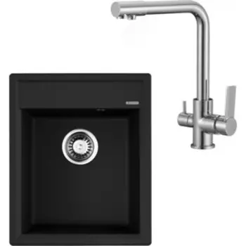Кухонная мойка и смеситель Omoikiri Daisen 42 BL, РМС SL130, черная (4993606, SL130-015F)