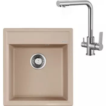 Кухонная мойка и смеситель Omoikiri Daisen 46 SA, РМС SL130, бежевая (4993615, SL130-015F)