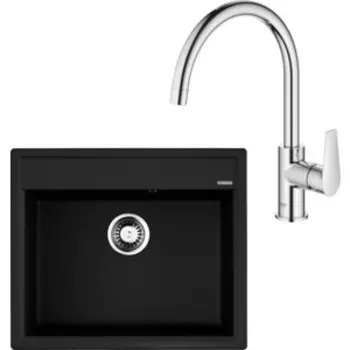 Кухонная мойка и смеситель Omoikiri Daisen 60 BL, Grohe BauEdge черная (4993622, 31367001)