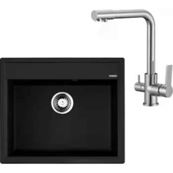 Кухонная мойка и смеситель Omoikiri Daisen 60 BL, РМС SL130, черная (4993622, SL130-015F)
