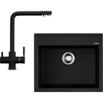 Кухонная мойка и смеситель Omoikiri Daisen 60 BL, Ulgran U-016 черная (4993622, U-016-308)