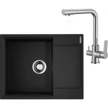 Кухонная мойка и смеситель Omoikiri Daisen 65 BL, РМС SL130, черная (4993684, SL130-015F)