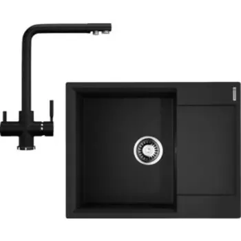 Кухонная мойка и смеситель Omoikiri Daisen 65 BL, Ulgran U-016 черная (4993684, U-016-308)