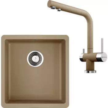 Кухонная мойка и смеситель Omoikiri Kata 40-U CA 40x42 Nagano карамель (4993392, 4994217)