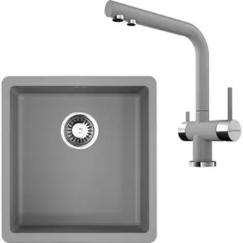 Кухонная мойка и смеситель Omoikiri Kata 40-U GR 40x42 Nagano ленинградский серый (4993397, 4994219)