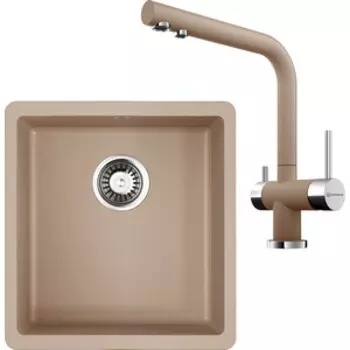 Кухонная мойка и смеситель Omoikiri Kata 40-U SA 40x42 Nagano бежевая (4993422, 4994055)