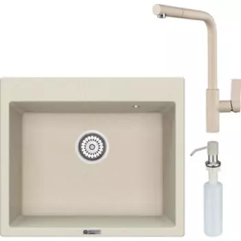 Кухонная мойка и смеситель Point Бинга 60 с дозатором, светло-бежевая (PN3003BG, PN3102BG, PN3201BG)