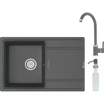 Кухонная мойка и смеситель Point Лаура 78 с дозатором, графит (PN3005GR, PN3101GR, PN3201GR)