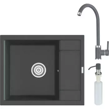 Кухонная мойка и смеситель Point Римо 60 с дозатором, графит (PN3010GR, PN3101GR, PN3201GR)