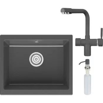 Кухонная мойка и смеситель Point Сидли 55 с дозатором, графит (PN3007GR, PN3104GR, PN3201GR)