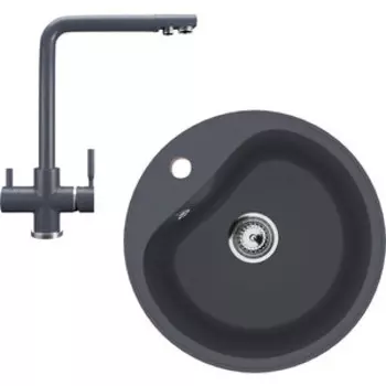 Кухонная мойка и смеситель Ulgran U-100-343, U-016-343 антрацит