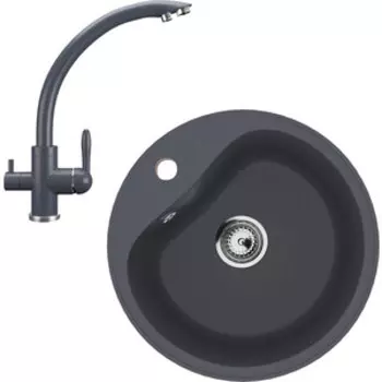 Кухонная мойка и смеситель Ulgran U-100-343, U-017-343 антрацит
