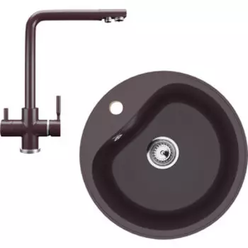 Кухонная мойка и смеситель Ulgran U-100-345, U-016-345 шоколад