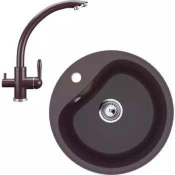 Кухонная мойка и смеситель Ulgran U-100-345, U-017-345 шоколад