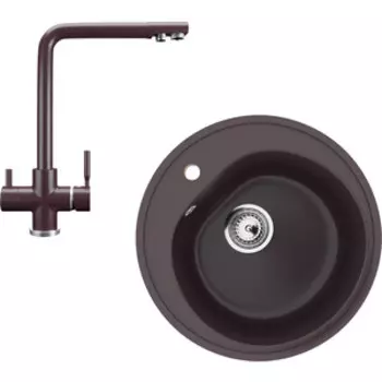 Кухонная мойка и смеситель Ulgran U-101-345, U-016-345 шоколад