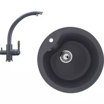 Кухонная мойка и смеситель Ulgran U-102-343, U-017-343 антрацит