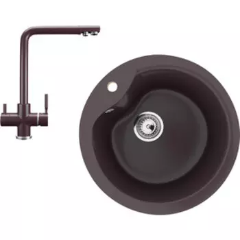 Кухонная мойка и смеситель Ulgran U-102-345, U-016-345 шоколад