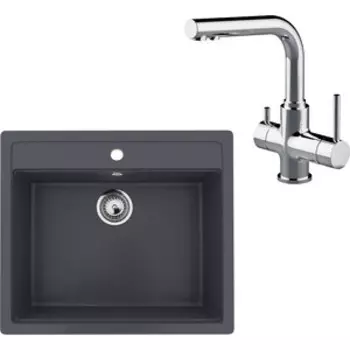 Кухонная мойка и смеситель Ulgran U-104-343 антрацит, Lemark Comfort LM3061C