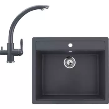 Кухонная мойка и смеситель Ulgran U-104-343, U-017-343 антрацит