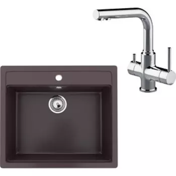 Кухонная мойка и смеситель Ulgran U-104-345 шоколад, Lemark Comfort LM3061C