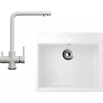 Кухонная мойка и смеситель Ulgran U-104 белый (U-104-331, U-016-331)