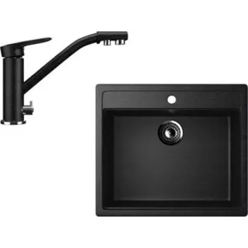 Кухонная мойка и смеситель Ulgran U-104 черный (U-104-308, U-010-308)