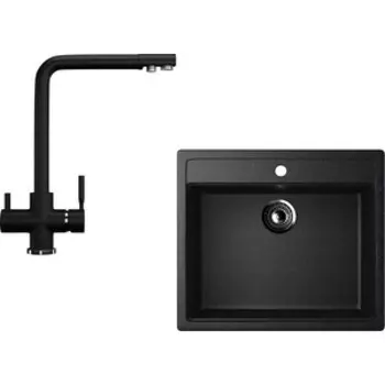 Кухонная мойка и смеситель Ulgran U-104 черный (U-104-308, U-016-308)