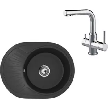 Кухонная мойка и смеситель Ulgran U-107m-344 ультра-черный, Lemark Comfort LM3061C