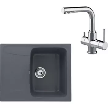Кухонная мойка и смеситель Ulgran U-201-343 антрацит, Lemark Comfort LM3061C