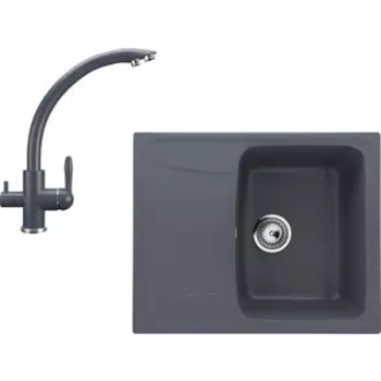 Кухонная мойка и смеситель Ulgran U-201-343, U-017-343 антрацит