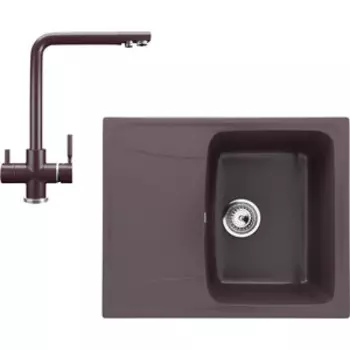 Кухонная мойка и смеситель Ulgran U-201-345, U-016-345 шоколад