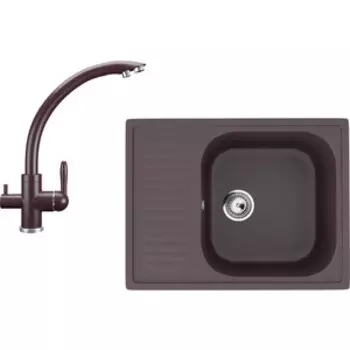 Кухонная мойка и смеситель Ulgran U-202-345, U-017-345 шоколад