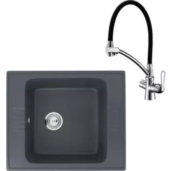 Кухонная мойка и смеситель Ulgran U-204-343 антрацит, Lemark Comfort LM3070C