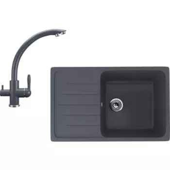Кухонная мойка и смеситель Ulgran U-400-343, U-017-343 антрацит