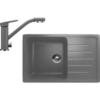 Кухонная мойка и смеситель Ulgran U-400 темно-серый (U-400-309, U-010-309)