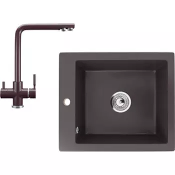 Кухонная мойка и смеситель Ulgran U-404-345, U-016-345 шоколад
