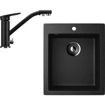 Кухонная мойка и смеситель Ulgran U-404 черный (U-404-308, U-010-308)